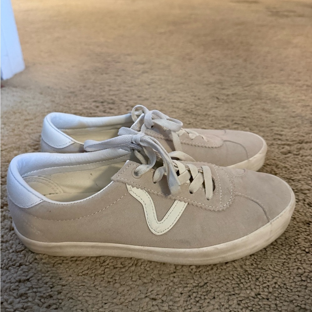 Light Taupe Suede Free People Vans with White 'V' Accent
